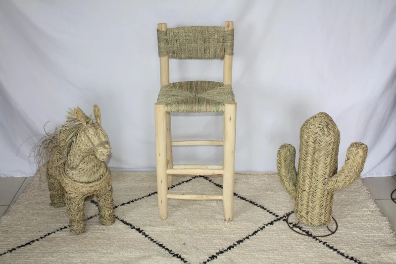 Chaise Haute En Bois de Citronnier - Tabouret de Bar - ARTISANAL MAROCAIN - Décoration Bohème Boho