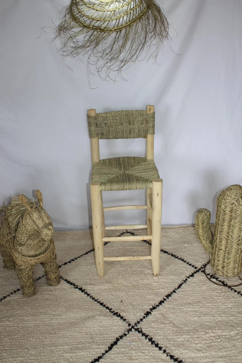Chaise Haute En Bois de Citronnier - Tabouret de Bar - ARTISANAL MAROCAIN - Décoration Bohème Boho