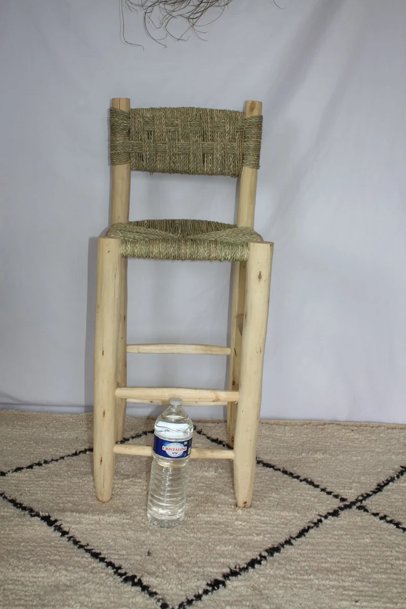 Chaise Haute En Bois de Citronnier - Tabouret de Bar - ARTISANAL MAROCAIN - Décoration Bohème Boho