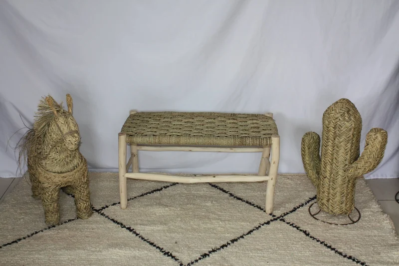 BANC Marocain en Bois de Citronnier - Banquette tressée 1/2 places - 70cm ou 80cm - Décoration Bohème