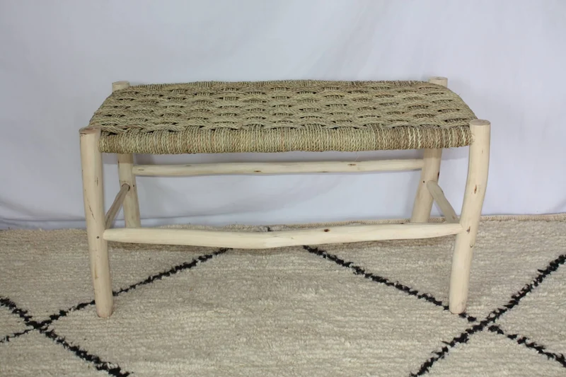 BANC Marocain en Bois de Citronnier - Banquette tressée 1/2 places - 70cm ou 80cm - Décoration Bohème