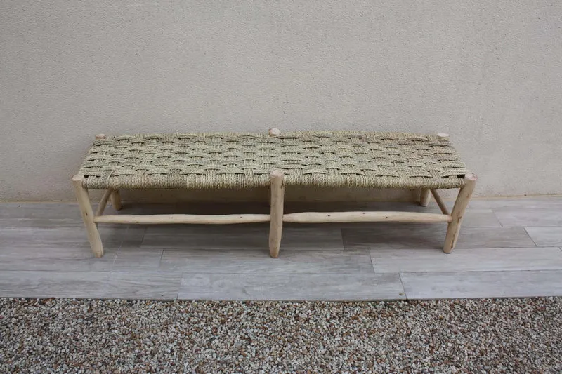 BANC Marocain en Bois de Citronnier - Banquette tressée 1/2 places - 70cm ou 80cm - Décoration Bohème