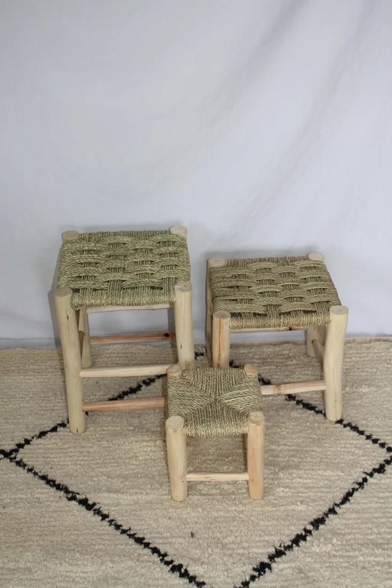 TABOURET MAROCAIN en Bois de Citronnier - ARTISANAL - Décoration Bohème - 4 Tailles -