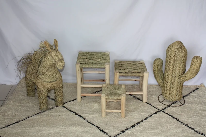 TABOURET MAROCAIN en Bois de Citronnier - ARTISANAL - Décoration Bohème - 4 Tailles -