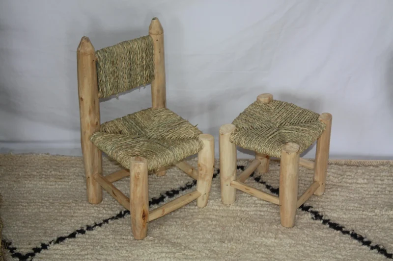 Tabouret ou Chaise pour enfant - ARTISANAL - en Bois de Citronnier - ORIGINAL - Décoration Bohème Boho