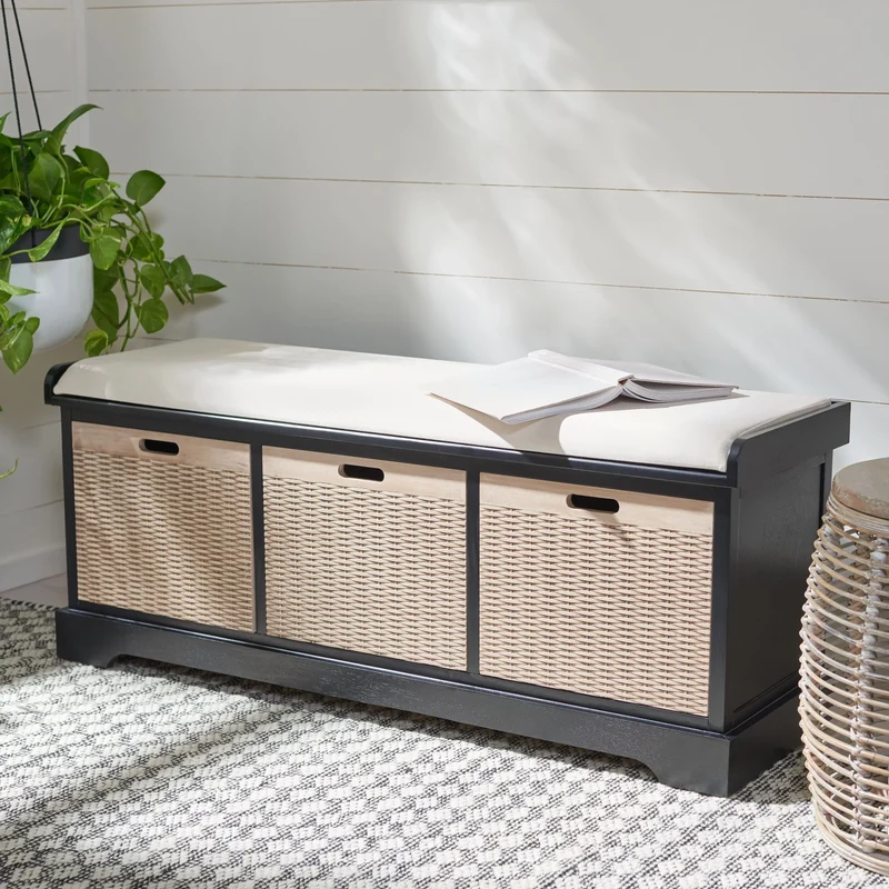Banc de rangement SAFAVIEH Fiorello 3 tiroirs avec coussin - 47,3 L x 15 P x 19 H - 47Lx15Px19H