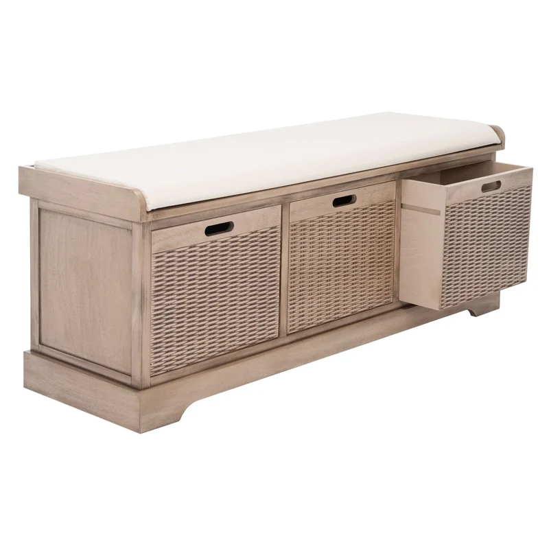 Banc de rangement SAFAVIEH Fiorello 3 tiroirs avec coussin - 47,3 L x 15 P x 19 H - 47Lx15Px19H