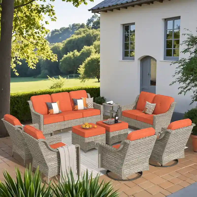 Ensemble de conversation de jardin 9 pièces XIZZI avec fauteuil pivotant