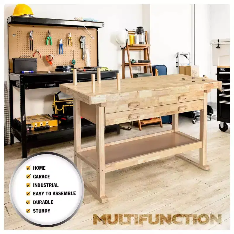 Établi en bois d'hévéa Olympia Tools 60, 4 tiroirs, capacité de 204 kg