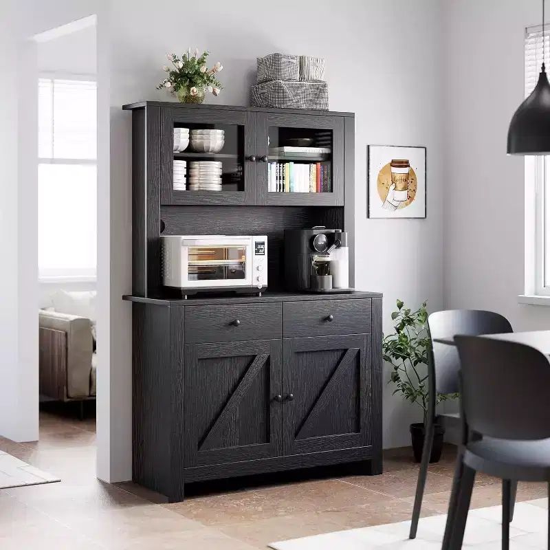 Armoire de cuisine avec support pour micro-ondes, armoire de type « hutch » avec buffet et étagères réglables, pour la cuisine et la salle à manger