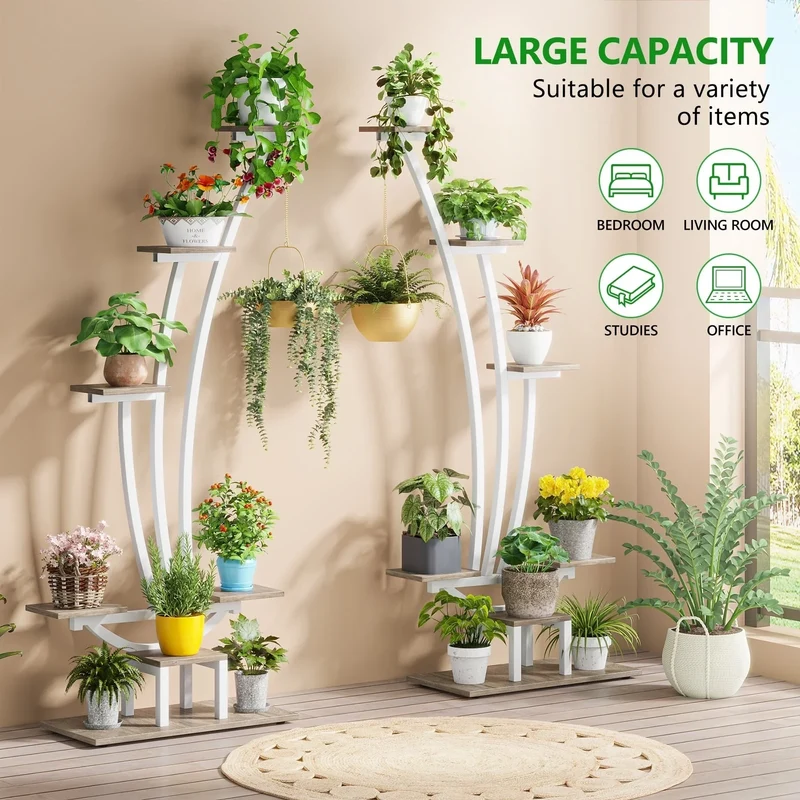 Étagère à plantes d'intérieur, porte-fleurs à 6 niveaux pour jardin - Lot de 2