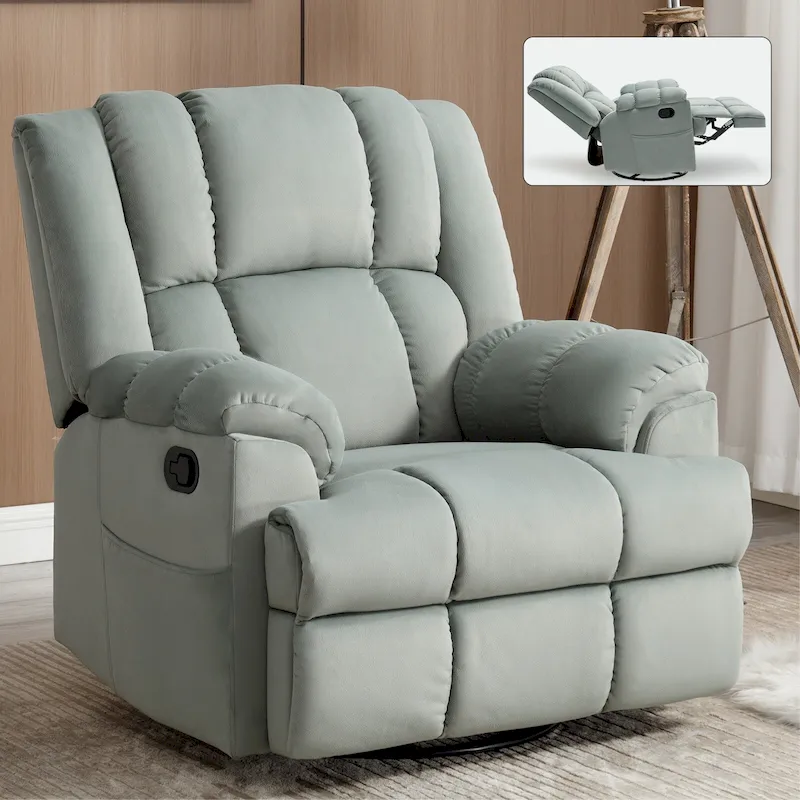 Fauteuil inclinable manuel vert surdimensionné avec pivotement, basculement et revêtement en tissu