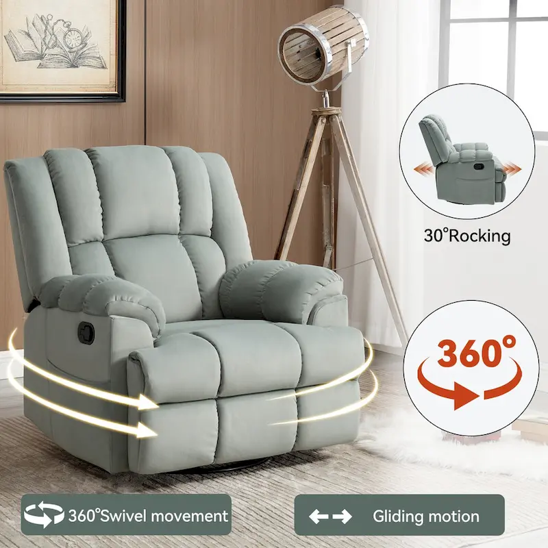 Fauteuil inclinable manuel vert surdimensionné avec pivotement, basculement et revêtement en tissu