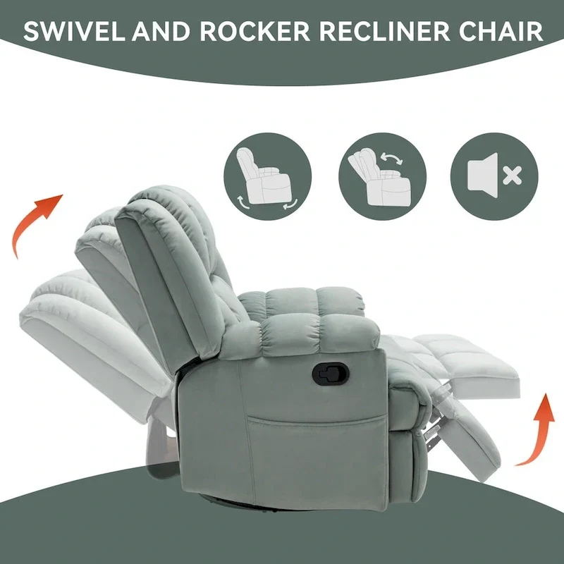 Fauteuil inclinable manuel vert surdimensionné avec pivotement, basculement et revêtement en tissu