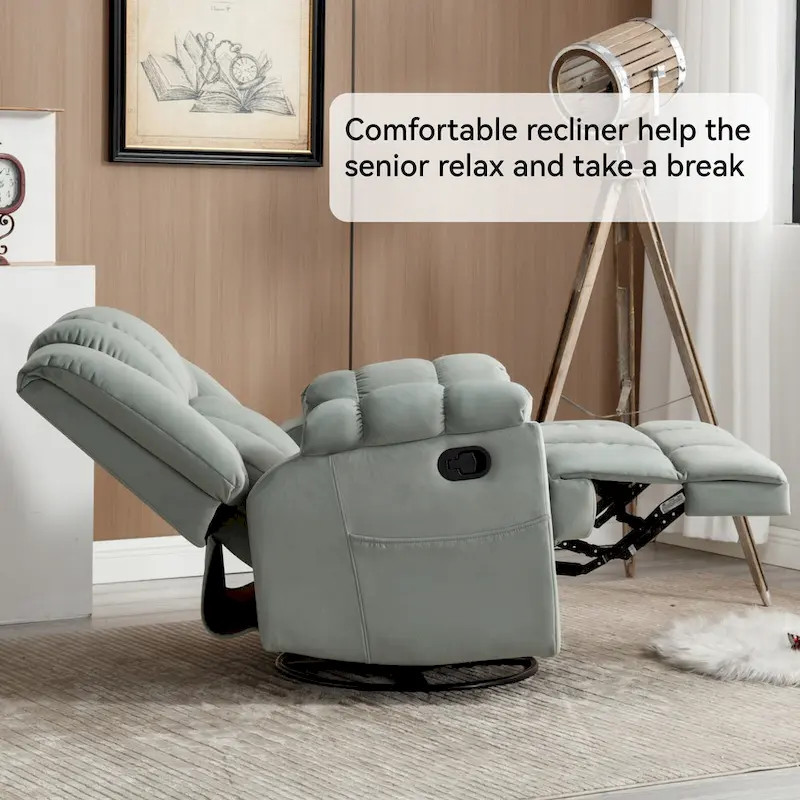 Fauteuil inclinable manuel vert surdimensionné avec pivotement, basculement et revêtement en tissu