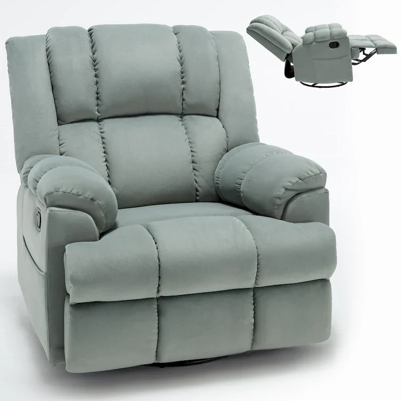 Fauteuil inclinable manuel vert surdimensionné avec pivotement, basculement et revêtement en tissu