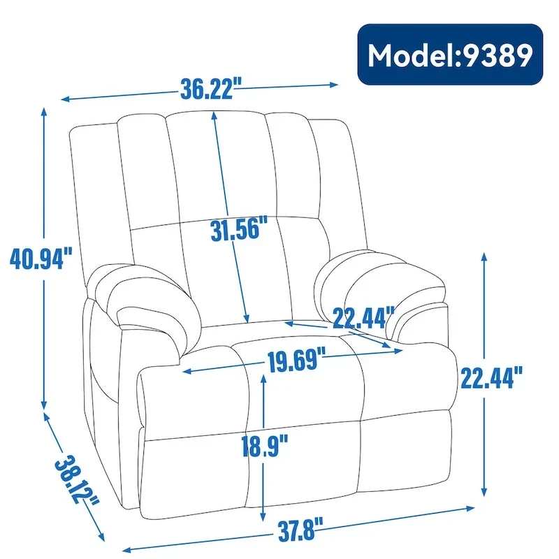 Fauteuil inclinable manuel vert surdimensionné avec pivotement, basculement et revêtement en tissu