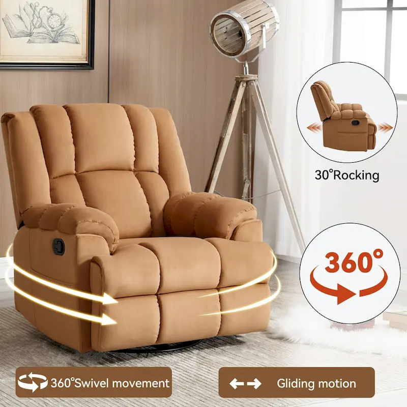 Fauteuil inclinable manuel vert surdimensionné avec pivotement, basculement et revêtement en tissu