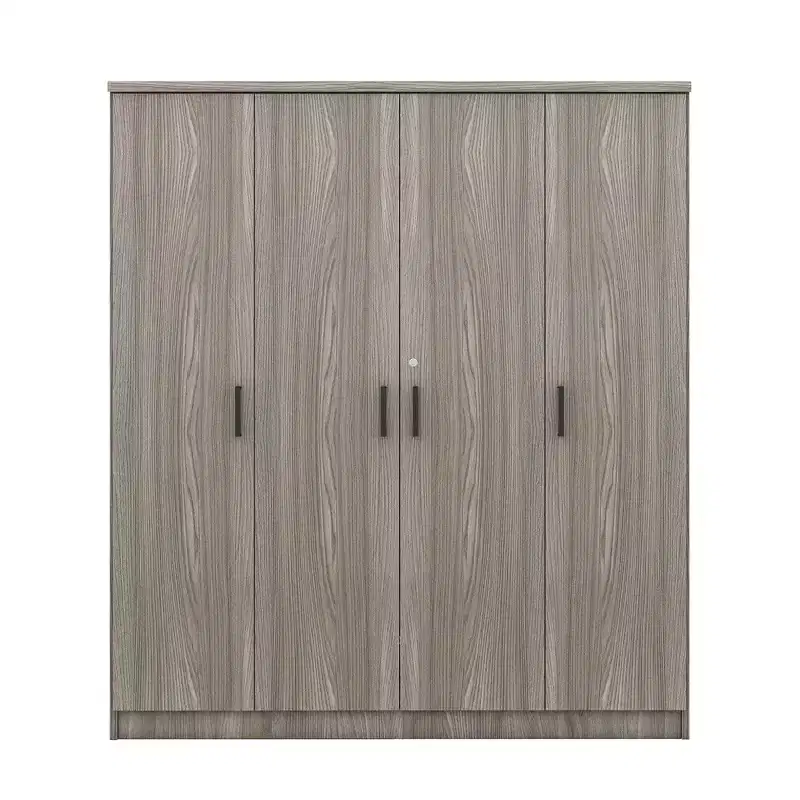 Armoire 4 portes en bois avec tringle, 1 tiroir et étagères de rangement