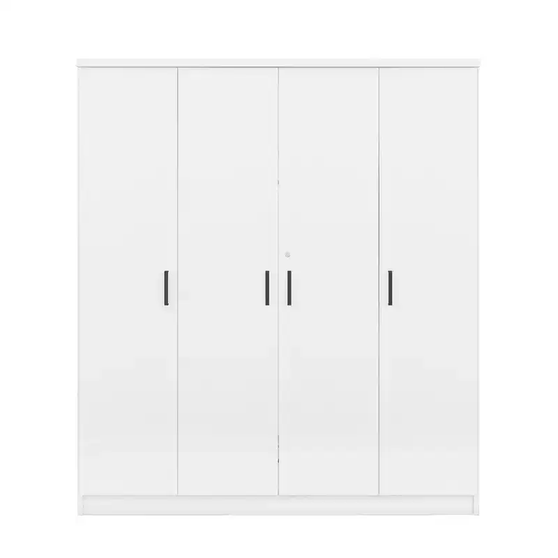 Armoire 4 portes en bois avec tringle, 1 tiroir et étagères de rangement