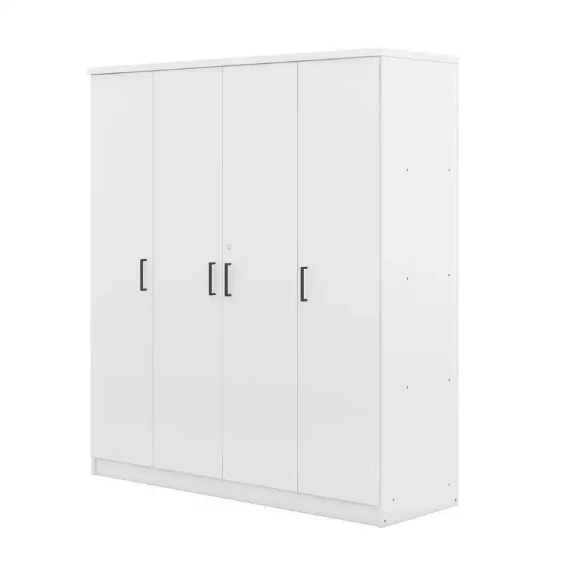 Armoire 4 portes en bois avec tringle, 1 tiroir et étagères de rangement