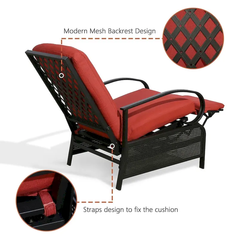 Fauteuil inclinable de salon réglable avec coussin – 38 (P) x 26,5 (L) x 38,5 (H) pouces