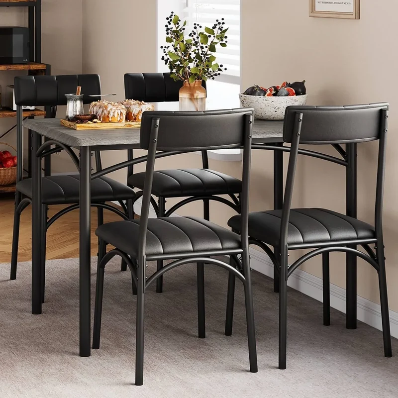 Ensemble table de salle à manger rectangulaire pour 4 avec chaises rembourrées