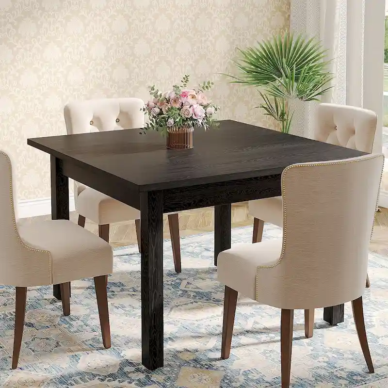 Table à manger carrée de 100 cm pour 2-4 personnes avec pieds en bois massif pour salon et salle à manger