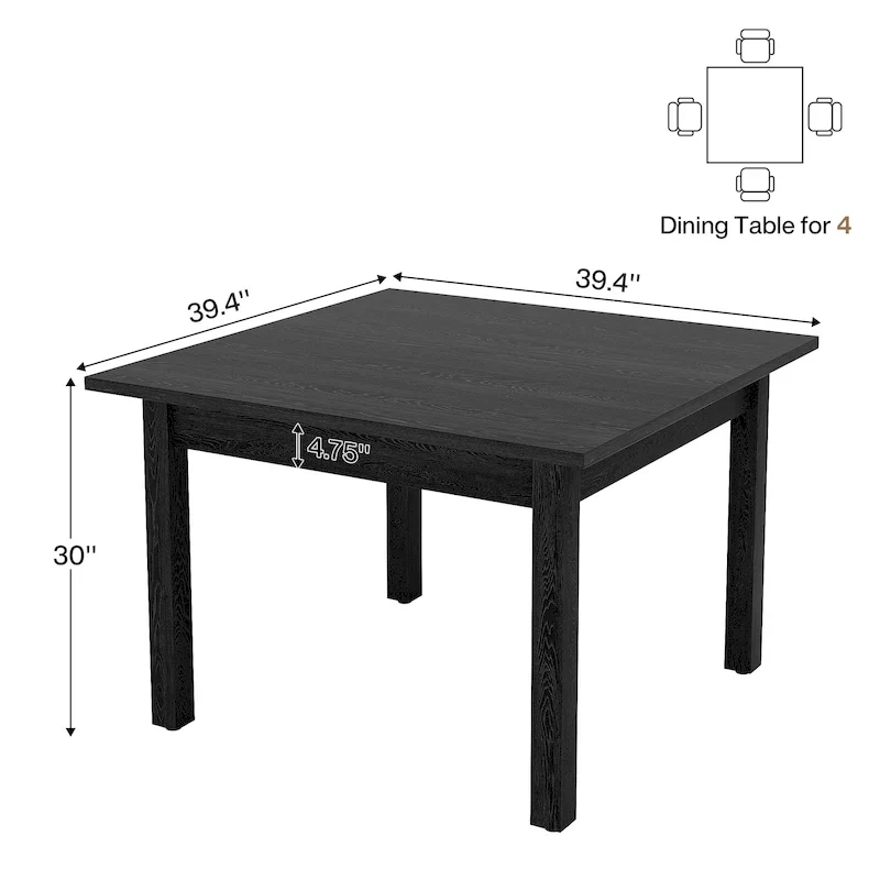Table à manger carrée de 100 cm pour 2-4 personnes avec pieds en bois massif pour salon et salle à manger
