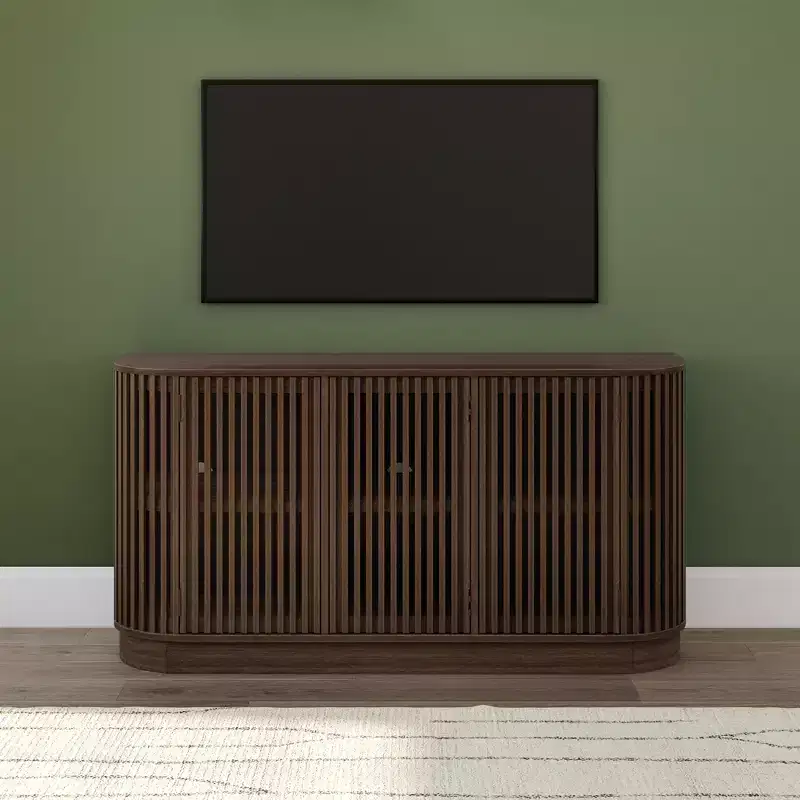 Buffet en bois massif Plank+Beam Contour avec 3 portes, meuble TV 59 po pour salon