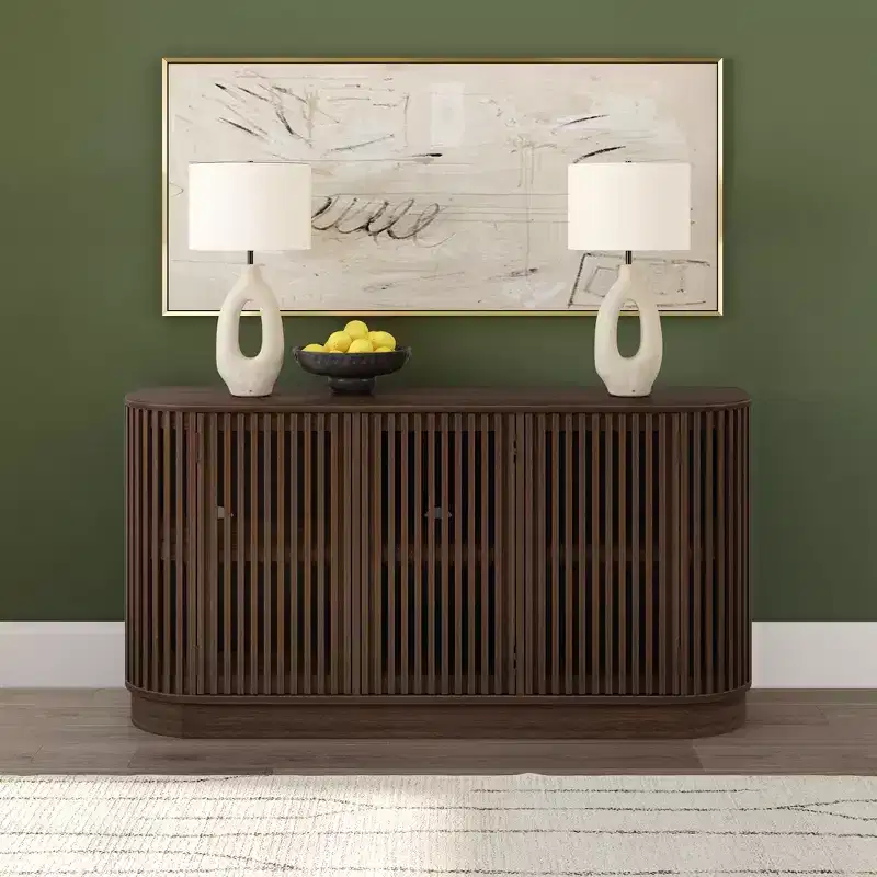 Buffet en bois massif Plank+Beam Contour avec 3 portes, meuble TV 59 po pour salon