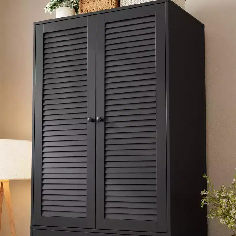 COZONY Armoire penderie avec 3 tiroirs et 2 portes, Placard de rangement moderne en bois pour chambre à coucher, Armoire sur pied blanche robuste