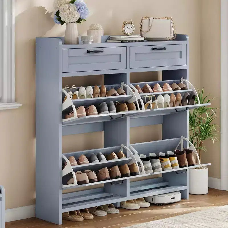 Meuble à chaussures avec 4 tiroirs basculants et 2 tiroirs supérieurs, meuble à chaussures en bois avec étagère réglable, armoires à chaussures autoportantes