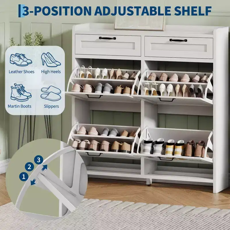 Meuble à chaussures avec 4 tiroirs basculants et 2 tiroirs supérieurs, meuble à chaussures en bois avec étagère réglable, armoires à chaussures autoportantes