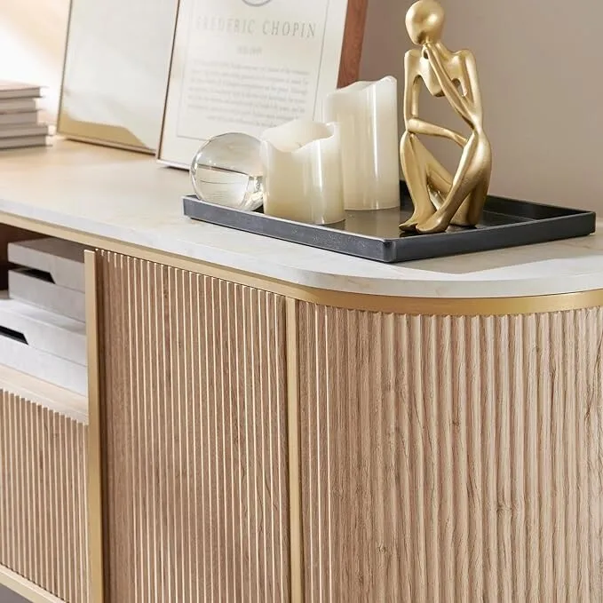 Meuble TV de luxe moderne, meuble de divertissement, avec plateau en faux marbre