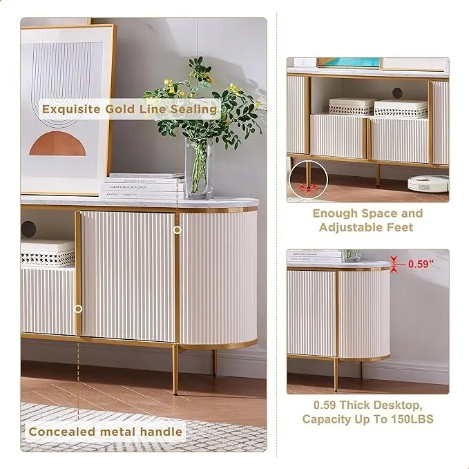 Meuble TV de luxe moderne, meuble de divertissement, avec plateau en faux marbre
