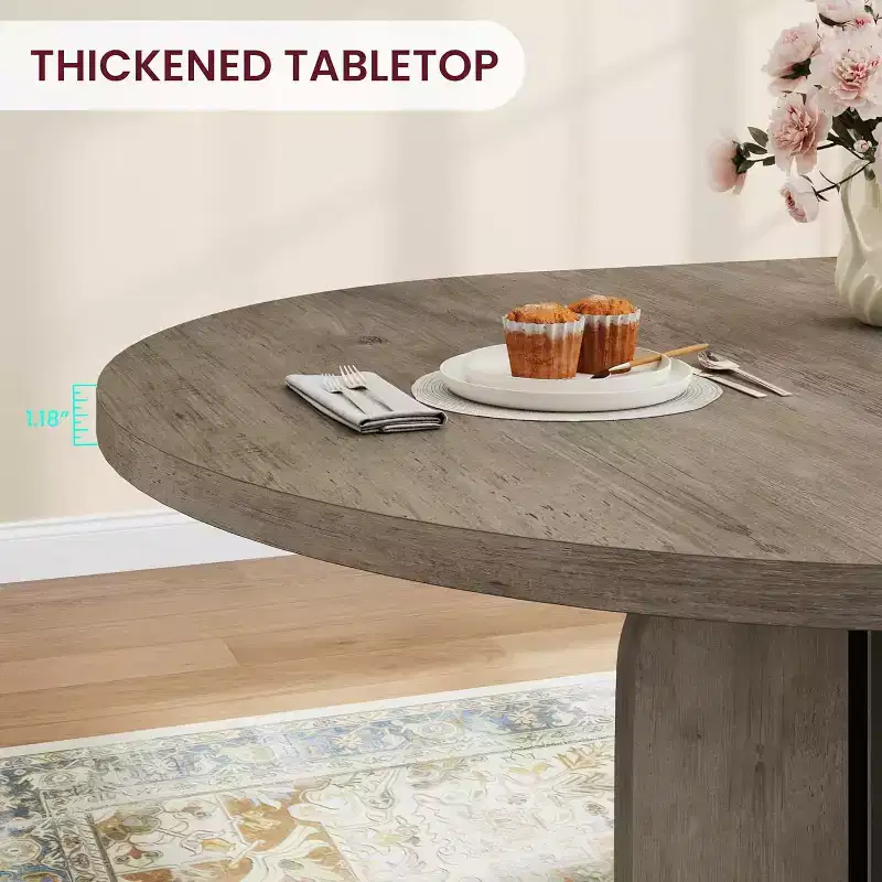 Table à manger ronde extensible 47-63 pour 4-8 personnes, table de cuisine extensible en bois de style ferme avec cadre métallique, ovale peu encombrante pour appartement, gris rétro