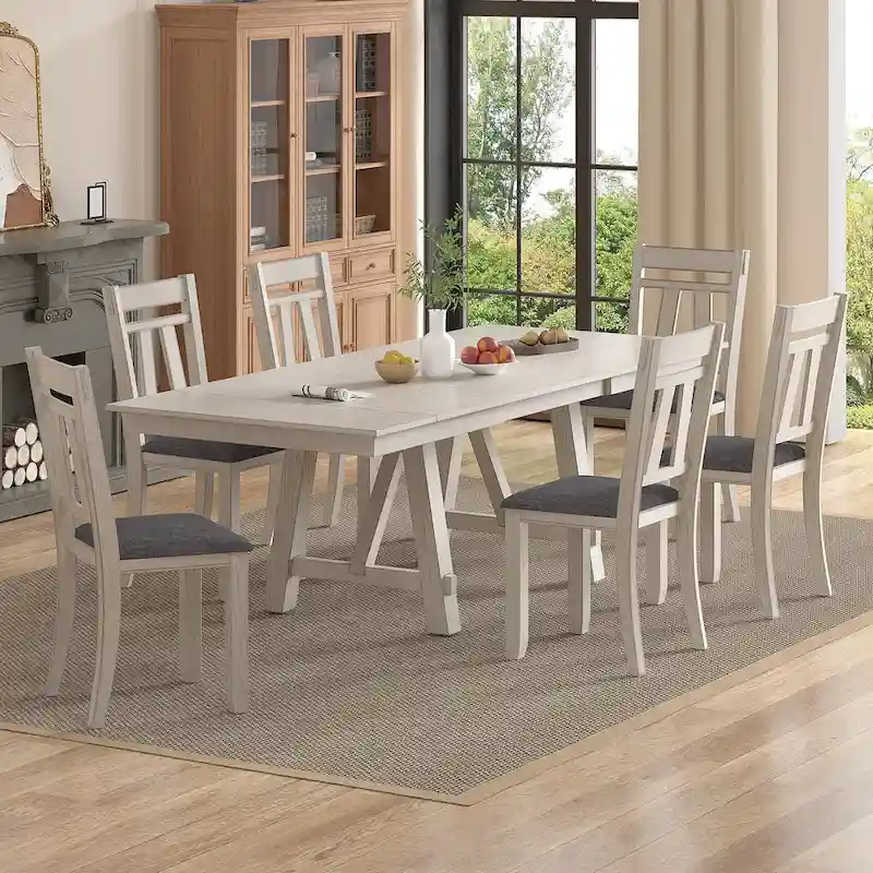 Chaises de salle à manger en bois massif VECELO avec assise en tissu de lin, ensemble de 2/4/6 chaises de salle à manger