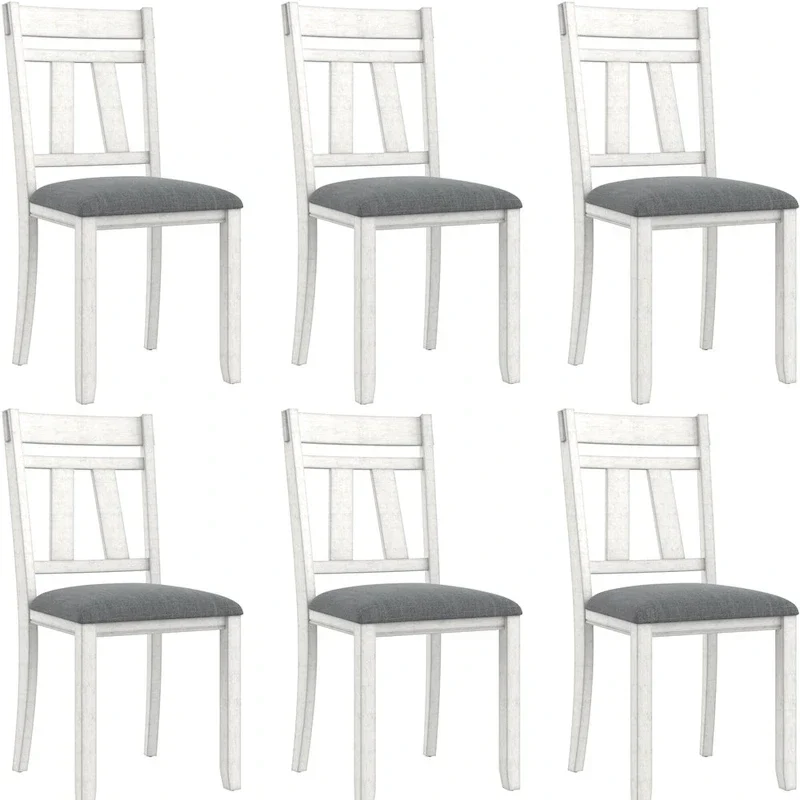 Chaises de salle à manger en bois massif VECELO avec assise en tissu de lin, ensemble de 2/4/6 chaises de salle à manger