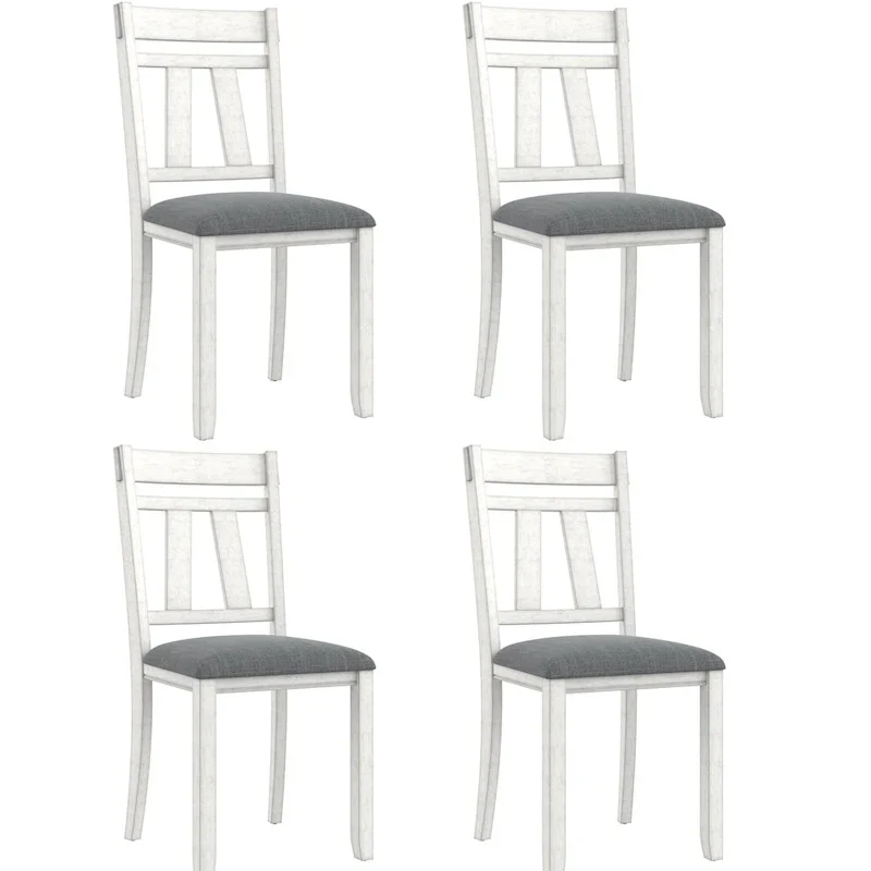 Chaises de salle à manger en bois massif VECELO avec assise en tissu de lin, ensemble de 2/4/6 chaises de salle à manger