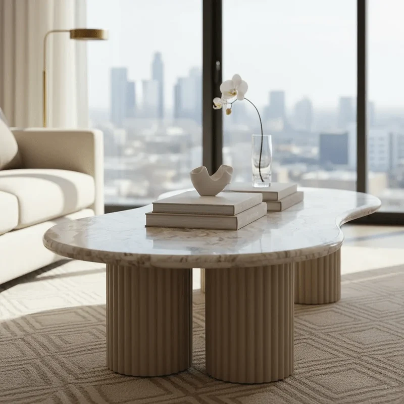 Table basse avec plateau en marbre de forme galet