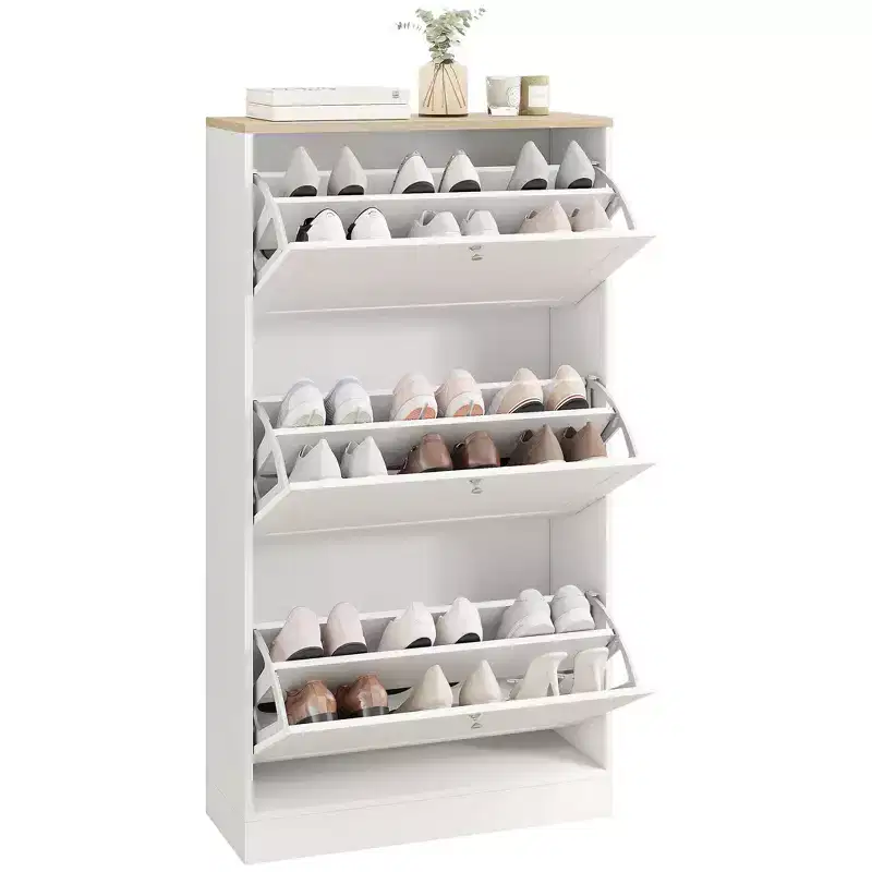 Meuble à chaussures étroit HOMCOM pour entrée avec 3 tiroirs basculants et étagères réglables, organisateur de rangement pour 12 à 18 paires de chaussures