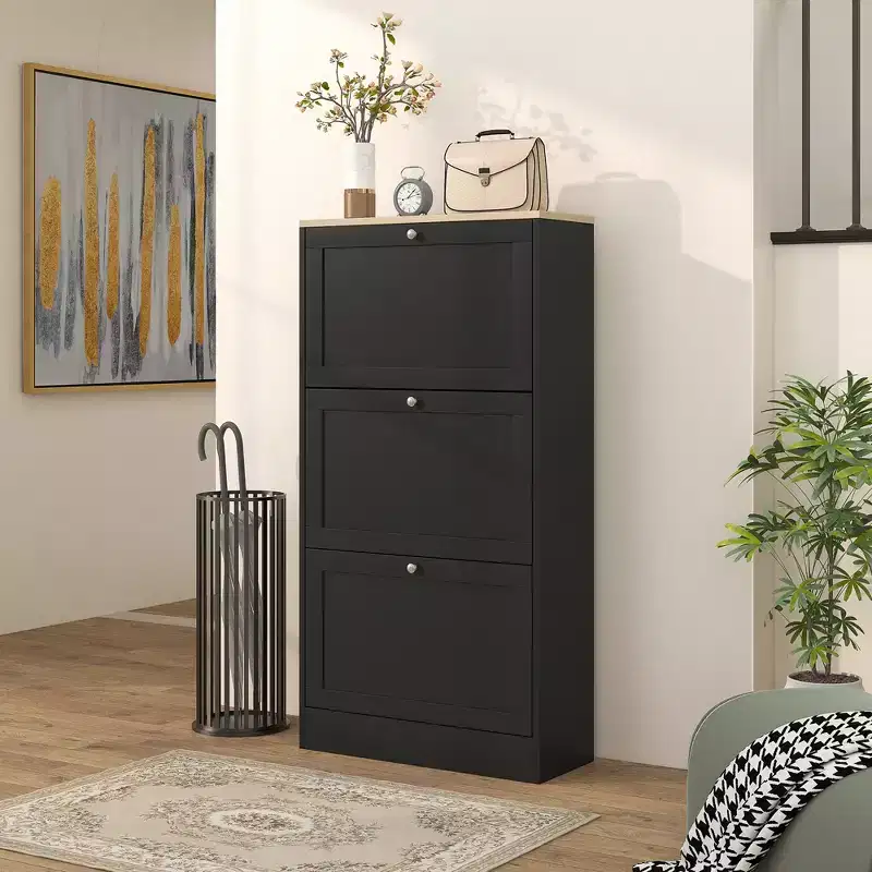 Meuble à chaussures étroit HOMCOM pour entrée avec 3 tiroirs basculants et étagères réglables, organisateur de rangement pour 12 à 18 paires de chaussures