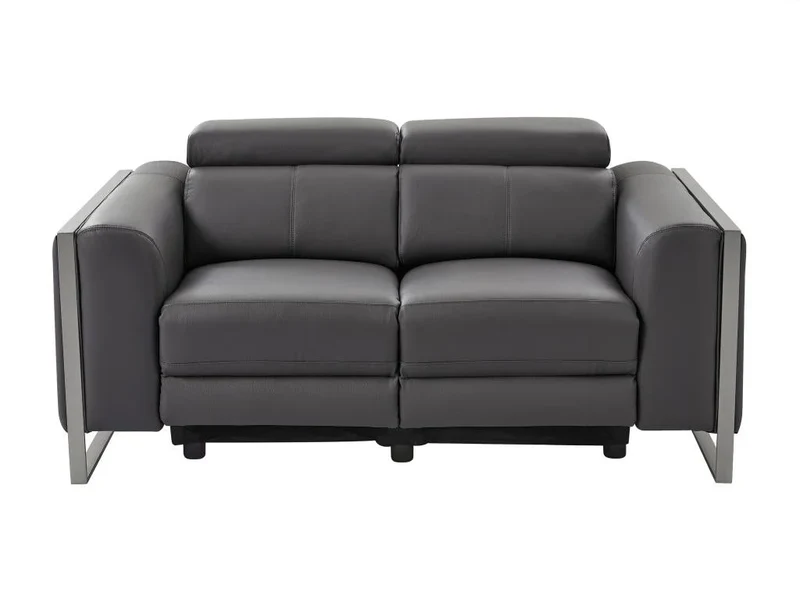 Canapé 2 places électrique Meublori en cuir gris anthracite