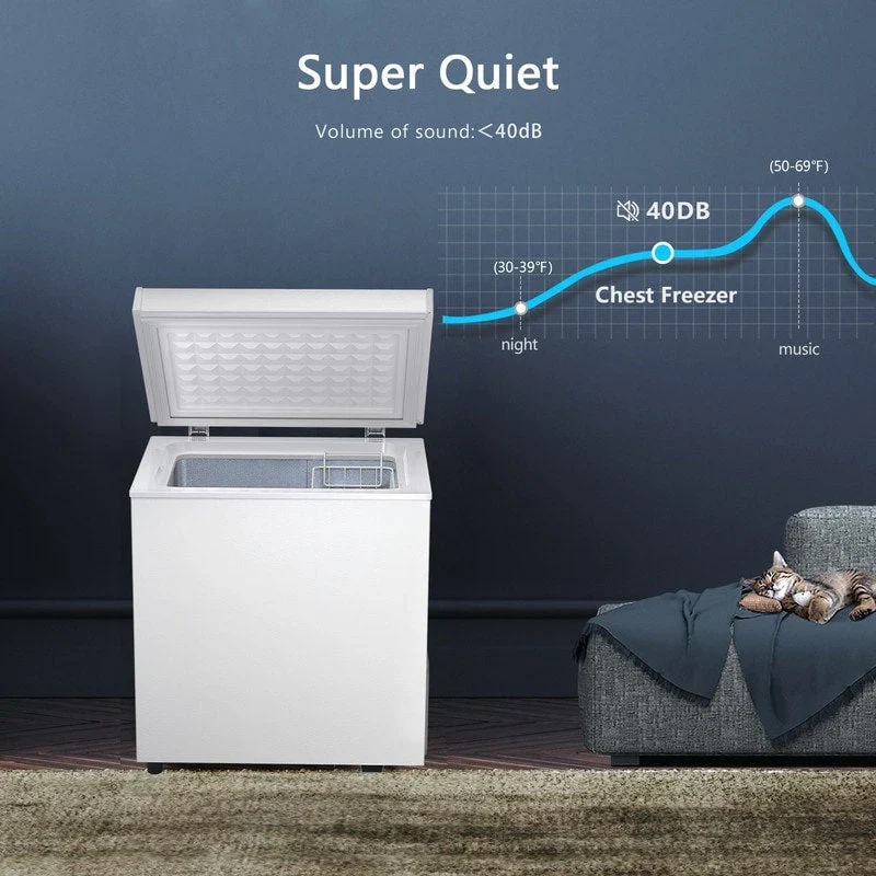 Congélateur coffre de 51 L avec panier amovible, drain inférieur, thermostat à 7 niveaux, conception autonome pour la maison et l'appartement