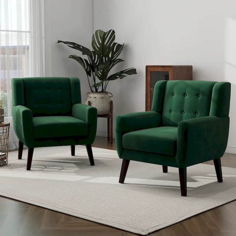 Lot de 2 fauteuils de salon en velours avec accoudoirs