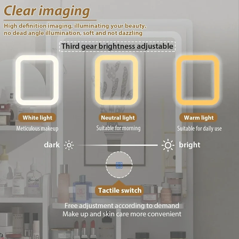 Coiffeuse avec miroir LED intégré et tabouret