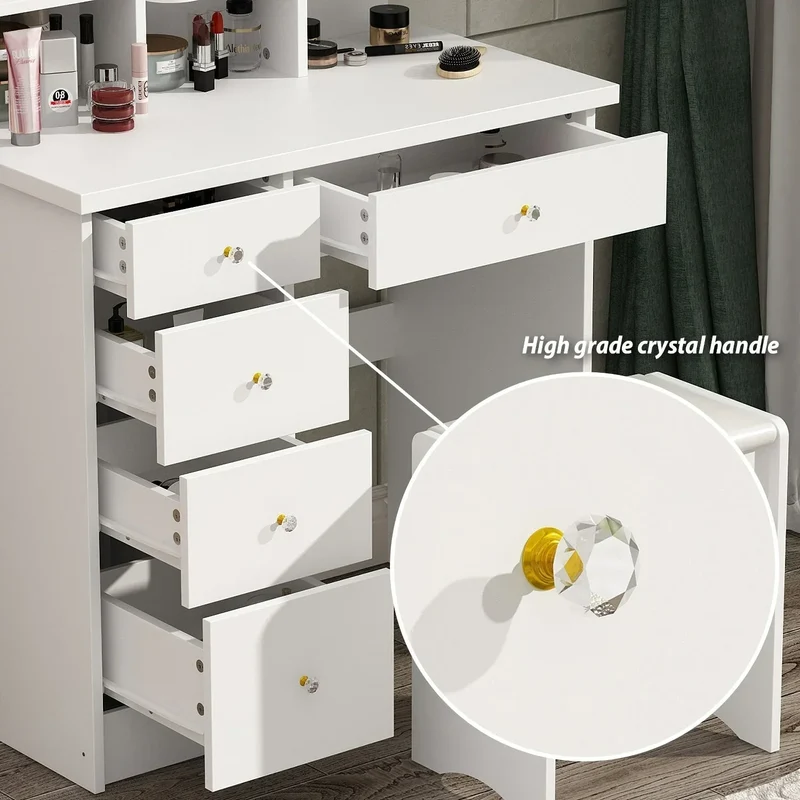 Coiffeuse avec miroir LED intégré et tabouret