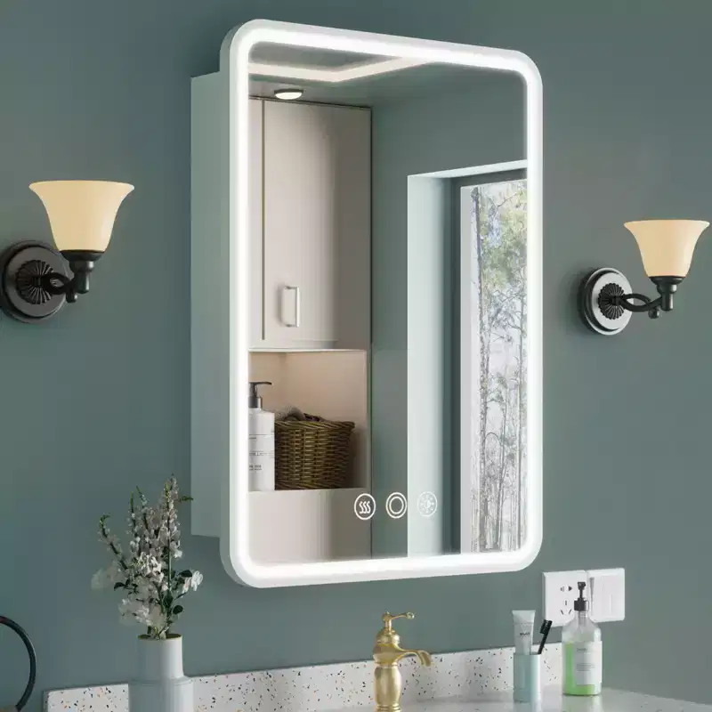 Armoire à pharmacie LED noire / blanche / dorée, porte simple, charnière à gauche ou à droite, encastrée ou murale
