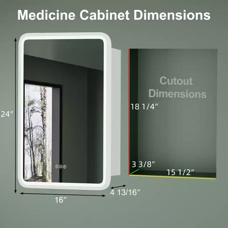 Armoire à pharmacie LED noire / blanche / dorée, porte simple, charnière à gauche ou à droite, encastrée ou murale